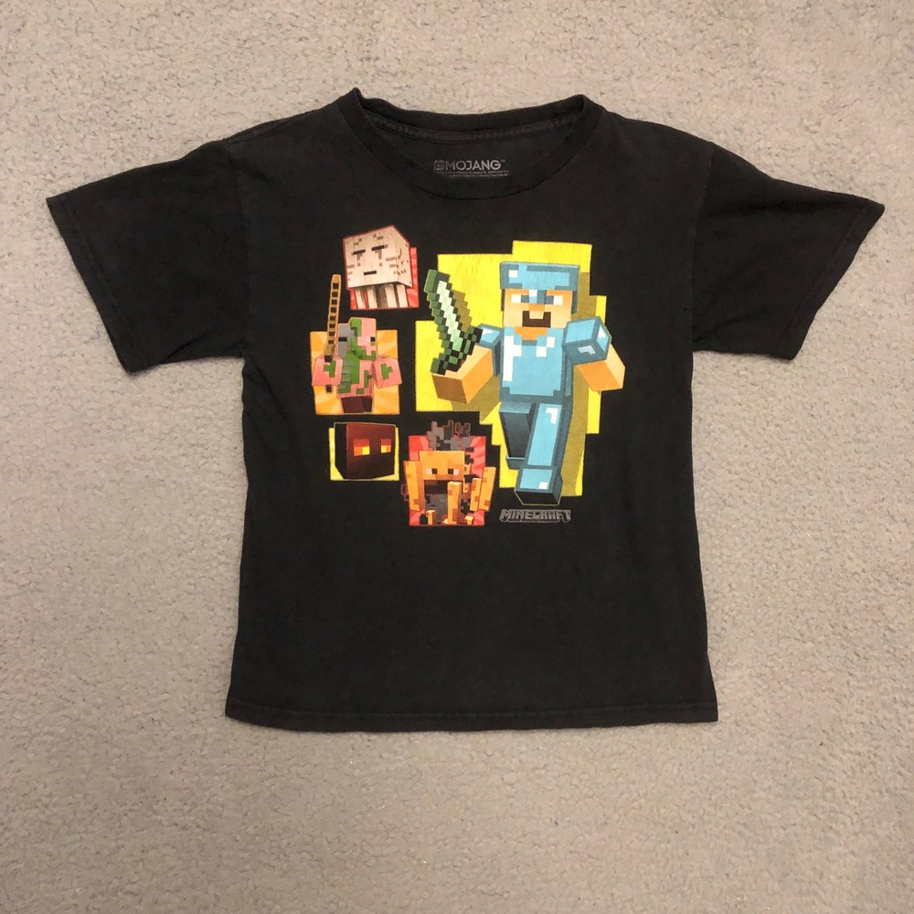 2013 Minecraft Mojang T Shirt Boys Small Black Steve Ghast Pigman Jinx Tee